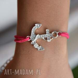 handmade bracelet by sis: cyrkoniowa kotwica na różowym rzemieniu