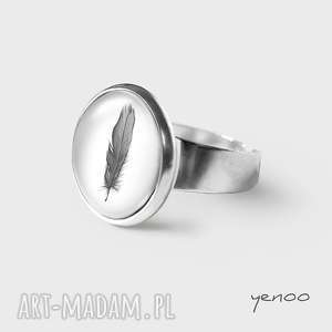 pierścionek - piórko, grafika, subtelny, romantyczny prezent