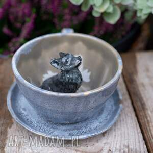 ceramiczna filiżanka z figurką wilka - niebieski na prezent 290 ml