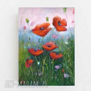 makowa łąka - praca formatu 24/18 cm pastele suche, maki, rysunek