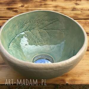 Dekoracyjna umywalka ceramiczna Zielony Cyprys handmade