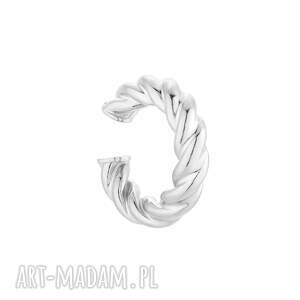 Srebrna nausznica, retro, gruba, masywana, kolczyk