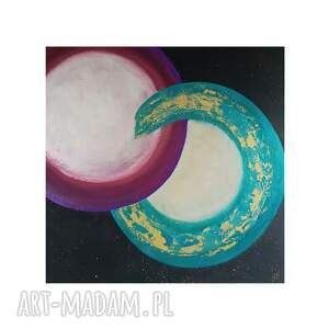 joanna bilska słońce i księżyc ręcznie malowany 80x80 cm, obraz abstrakcja