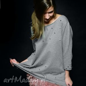 handmade bluzy bluza szara perełki - handmade - oversize