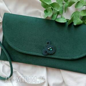 ręcznie wykonane ciemna zieleń leśna butelkowa torebka, zielona kopertówka do ręki