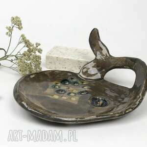 ceramiczna mydelniczka ręcznie robiona wieloryb, akcesoria łazienkowe, polskie