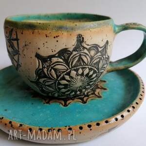 handmade ceramika komplet mandala w turkusie 1