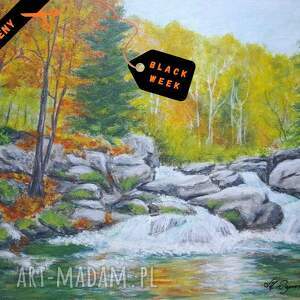 OBRAZ RĘCZNIE MALOWANY AKRYLOWY PAŹDZIERNIKOWY POTOK - 30x40cm