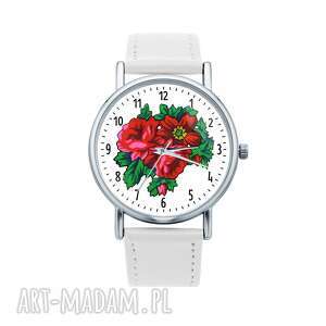 zegarki zegarek z grafiką róża, kwiat bukiet, oryginalny, folk, prezent