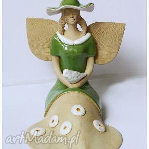 handmade ceramika anielica z gołębiem