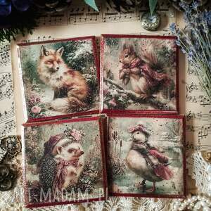 dekoracyjne podkładki vintage baśniowa kraina decoupage, zima, shabby chic