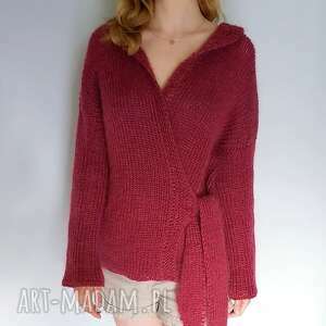 ręcznie robione swetry kardigan red wine color