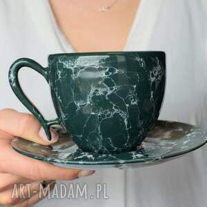 filiżanka ceramiczna 270ml zielony marmur kawę niej