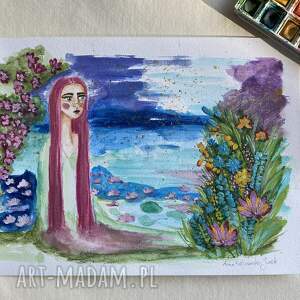 Prezent Nimfa akwarela, natura, magia, lilie wodne