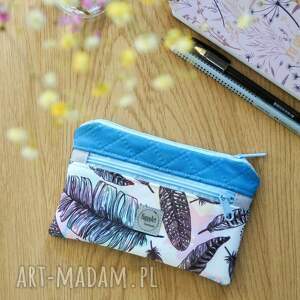 kosmetyczka w piórka, etui prezent, zero waste, mała saszetka