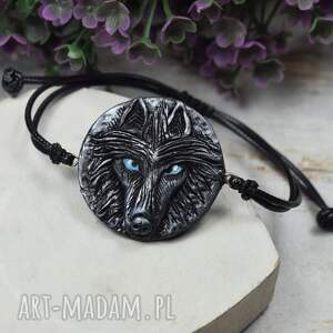 handmade bransoletka wilk w odcieniach srebra i czerni