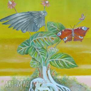 Bez korzeni nie ma skrzydeł, skrzydła i - liście, ilustracja, surrealizm