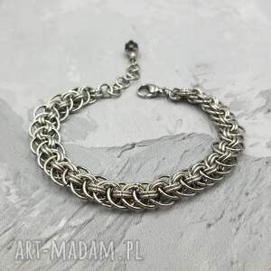 bransoleta ze stali szlachetnej z kulą onyksu chainmaille metal