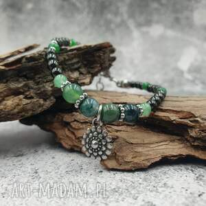 bransoletka z agatem mszystym - chryzantema, awenturyn, jadeit hematyt