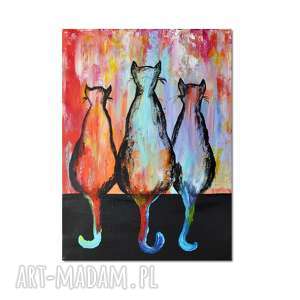 koty ml /3/, obraz ręcznie malowany na płótnie, dekoracja