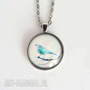 medalion - turkusowy ptaszek duży, naszyjnik, szklany, metalowy, prezent