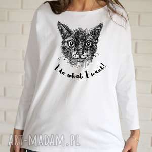 gabriela krawczyk kot bluzka oversize bawełniana biała l/xl, koszulka