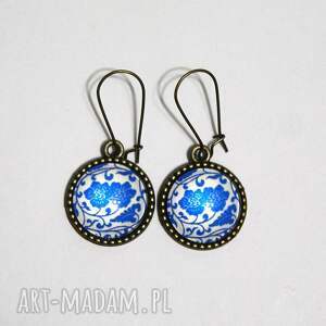 Prezent Kafelki, kwiaty wiszące, brąz, kolczyki, szklane