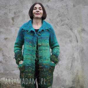 handmade swetry sweter kudłacz zielono turkusowy