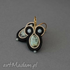 kolczyki sutasz z turkusami afrykańskimi, soutache, jadeit, małe eleganckie