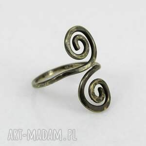 wężowy - rozm m mosiężny pierścionek 2510 12 ooak, biżuteria słowiańska