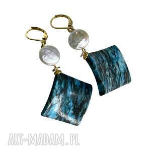 kolczyki z perłami i jaspisowymi rombami c1331