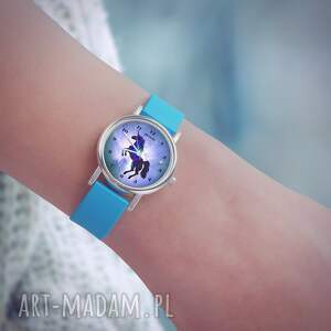 handmade zegarki zegarek mały - jednorożec silikonowy, niebieski