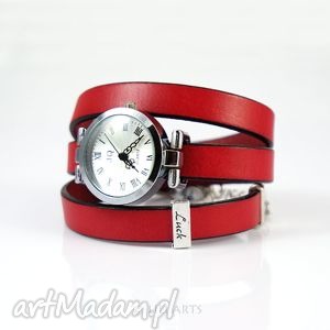 ręcznie wykonane bransoletka, zegarek luck, czarny koń czerwony, skórzany