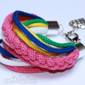 handmade kolorowa bransoletka ze sznurków poliestrowych i bawełnianych