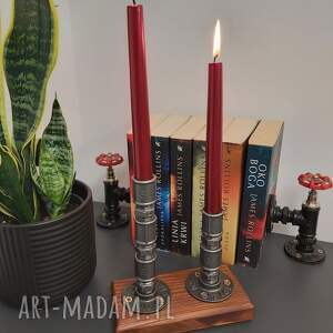 świecznik loftowy 2 - ramienny drewno / metal f002_1 w2 loft, dekoracja do domu