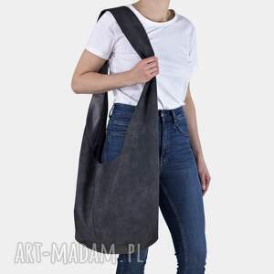 handmade na ramię ciemnoszara torba hobo w stylu boho / long boogi bag - do noszenia