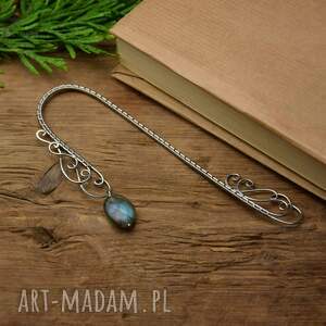 metalowa zakładka do książki labradoryt, wire wrapping, stal