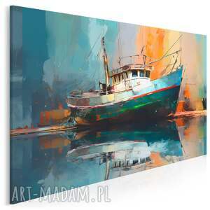 Obraz do salonu - KUTER RYBACKI W PORCIE O ŚWICIE - 70x50 cm (118401)