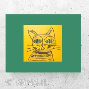 mały obrazek z kotem, zabawny rysunek kotkiem, kotek obraz A4, kot