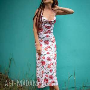 natalia - sukienka w kwiaty i grochy, midi, dopasowana, slip dress