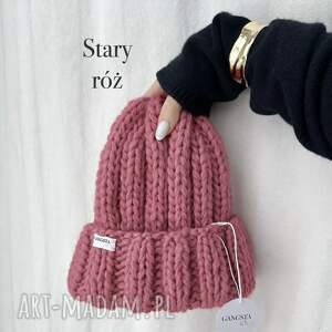 Czapka Nordic 100% wełna - stary róż handmade