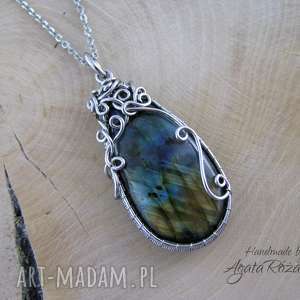 handmade wisiorki wisiorek z labradorytem, wire wrapping