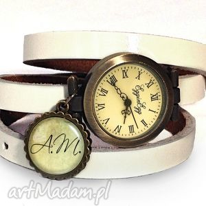 handmade zegarki inicjały na życzenie - zegarek/bransoletka na skórzanym