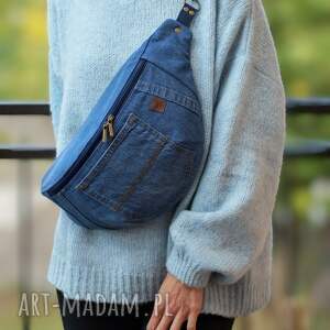 upcyklingowa jeansowa nerka xxl, mini plecak nerkoplecak na prezent, dżinsowa