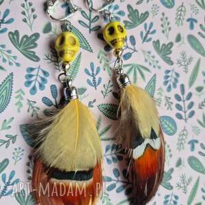 klipsy pióra i czaszka stylowe leciutkie cudne box x1, folk, slub, etno, boho