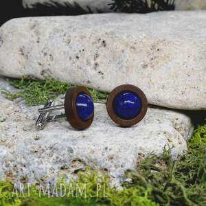 drewniane spinki do mankietów z lapisem lazuli #00052, prezent dla faceta