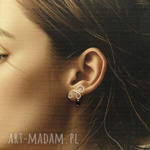 srebrne kolczyki lines z turmalinem czarnym - LadyC biżuteria