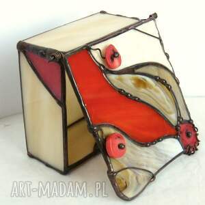 witrażowa szkatułka z koralowymi makami biżuterię szklane puzderko, pomysł