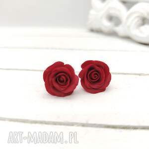 Prezent Bordowe kolczyki sztyfty róże stal nierdzewna