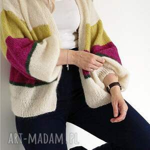 handmade swetry kardigan miu - amarant z żłótym